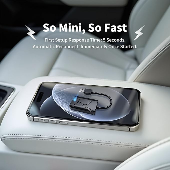 2-in-1 Wireless Carplay Adapter, Convert Wired to Wireless Mini Car Play Adapter for Apple iPhone & Android Auto, Seamless Plug & Play Auto Connect, Compatible with 2016-2025 Car Models