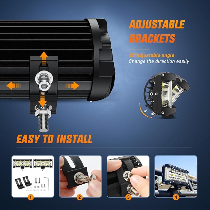 Nilight Side Shooter LED Light Bar 2PCS 7 Inch Triple Row Spot Flood Combo Lights Work Lighting with 5Pin Rocker Switch Wiring Harness Kit for Off Road Light on Truck SUV ATV UTV