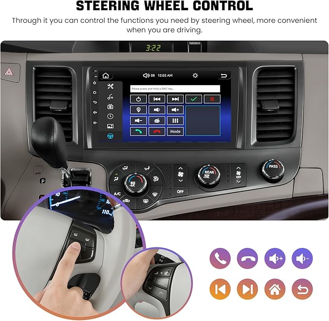 Car Radio Stereo for Toyota Sienna 2011-2014 Without JBL Sound System, Support Wireless Carplay/Android Auto/Mirrorlink, 9 Inch QLED Touchscreen with Bluetooth,FM Radio,DSP