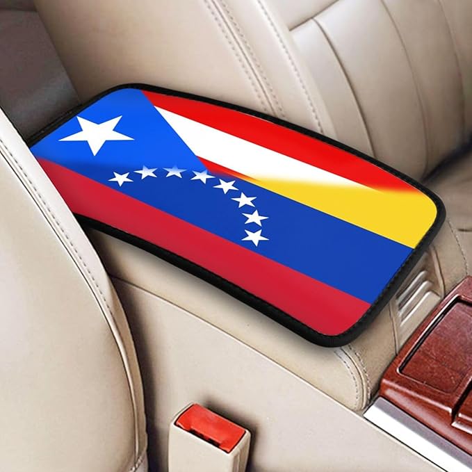 Venezuela Venezuelan Puerto Rico Flag Auto Center Console Armrest Cover Car Handrail Box Cushion Pad Mat Universal Fit Most Vehicle Sedan Truck SUV Soft Comfort Decor Accessories