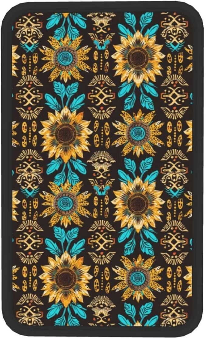 Car Center Console Cushion Pad Vintage Sunflower Yellow Universal Armrest Seat Box Cover Protector Aztec Floral Leopard Car Decor Accessories Fit for Vehicle, SUV, Truck, Sedans