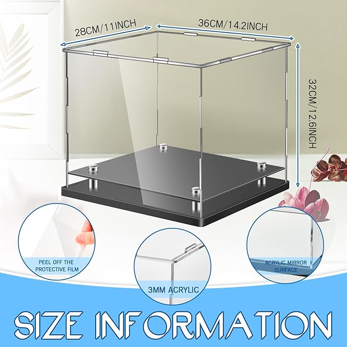 Barydat Football Helmet Display Case 14.2 x 11 x 12.6 Inch Full Size Acrylic Clear Hat Display Crystal Hat Box with Stainless Steel Risers for Basketball Sports Collectibles Showcase Memorabilia