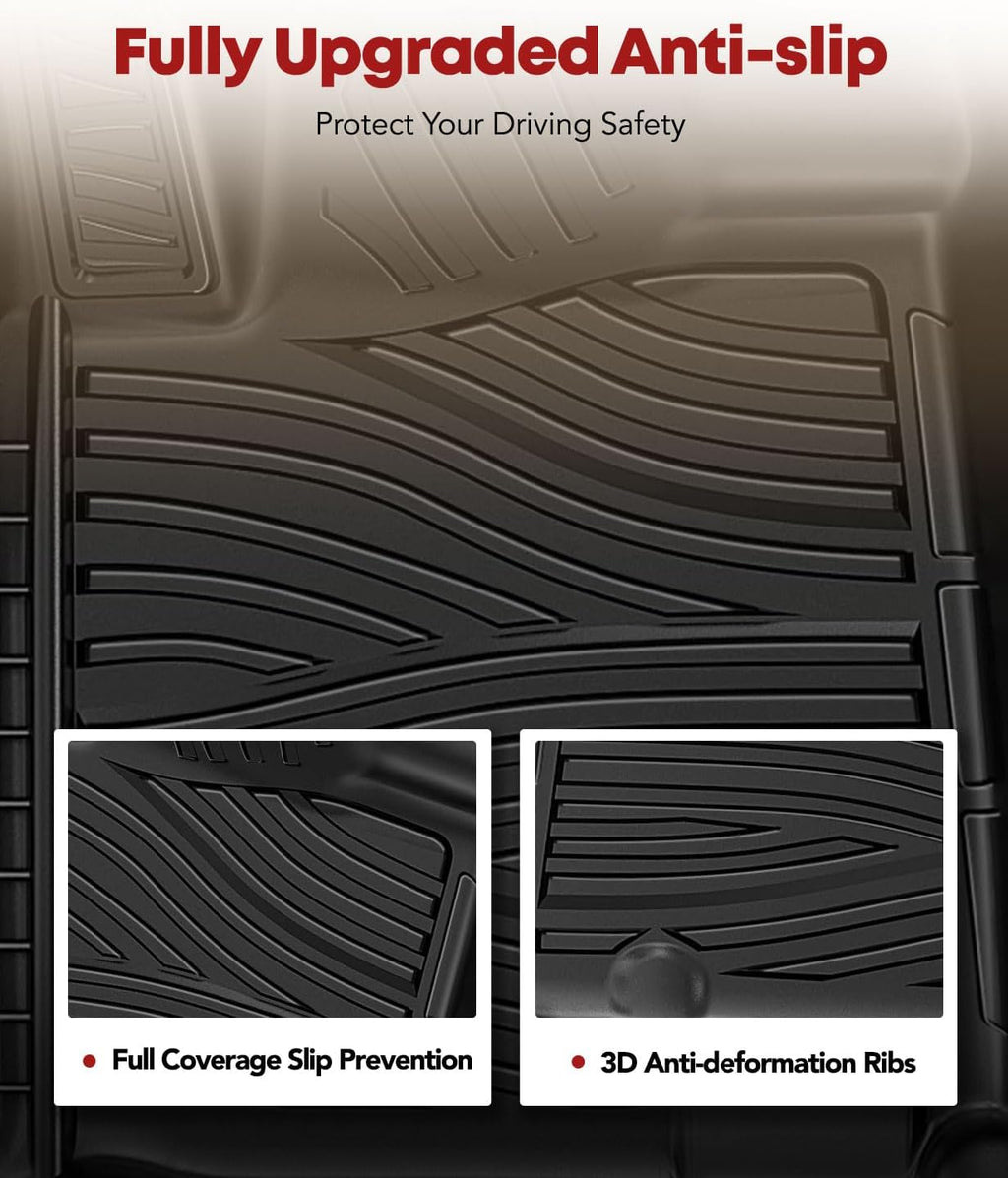 YHTAUTO Floor Mats Fit 2012-2021 Toyota Tundra CrewMax/Double Cab, TPE All Weather Car Mats Waterproof Anti-Slip Odorless Floor Liner, Interior Car Accessories Front Liner