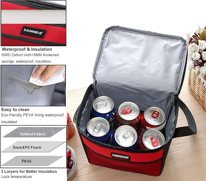 6 Can/5L Lunch Bag for Women Men Portable Lunch Box Small Cooler Bag Soft Collapsible Reusable Insulated Lunch Tote for Everyday Work Travel (Green)