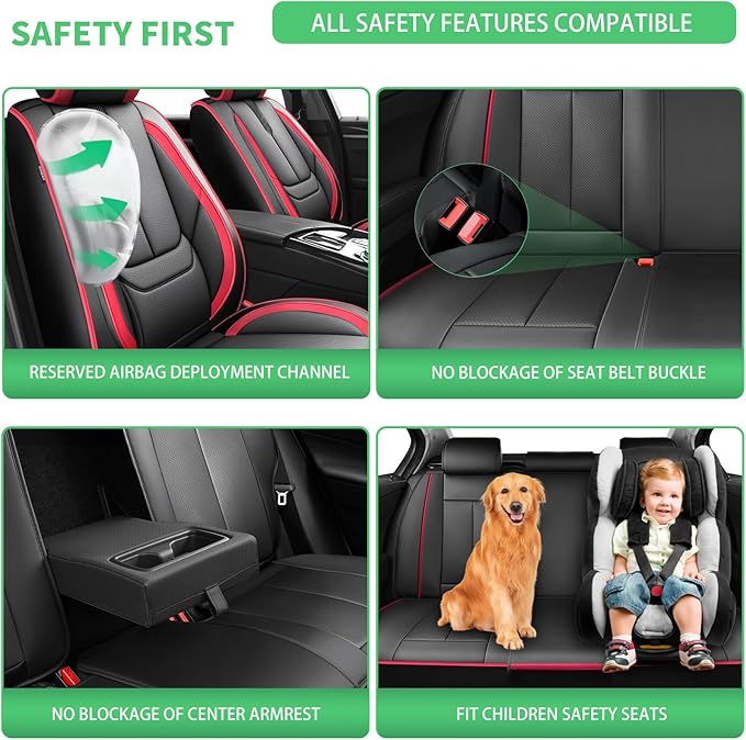 Fit Elantra Car Seat Covers for Hyundai Elantra 2017-2024 2025 2026 -Upgraded Premium Waterproof & Breathable Leather,Airbag Compatible,All-Weather Seat Cushion Protector,Full Set,Black-Red