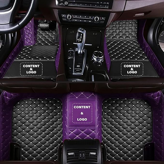 Custom Making Car Floor Mats for 98% Sedan SUV Car Protection Full Coverage Mats Anti-Slip Leather Floor Liners All Weather Car Floor Mats (Black+Purple Side)