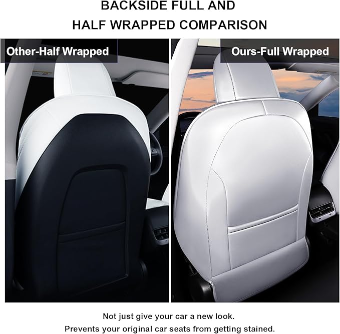 AOMSAZTO Car Seat Cover Fit for Tesla Model Y 2020 2021 2022 2023 2024 2025- Full Set Customized White Seat Covers