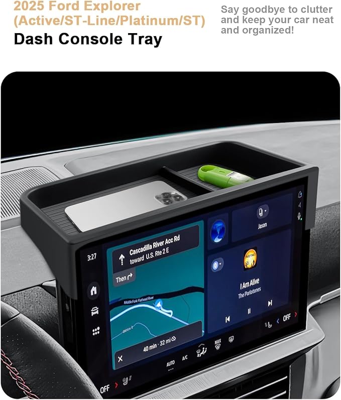 ECOZEN 2026 Explorer Dash Console Organizer - Behind Screen Organizer For 2025-2026 Ford Explorer(Active/ST-Line/Platinum/ST) Accessories - Dashboard Storage Behind Screen Center Console Organizer