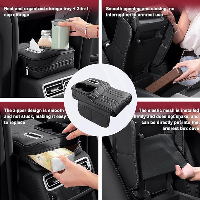 Car Armrest Cover for Tesla Model X 2015–2020 2021 2022 2023 2024 2025 2026, Center Console Cover Mat Armrest Seat Box Cover Cushion Console Pad Interior Accessories,A