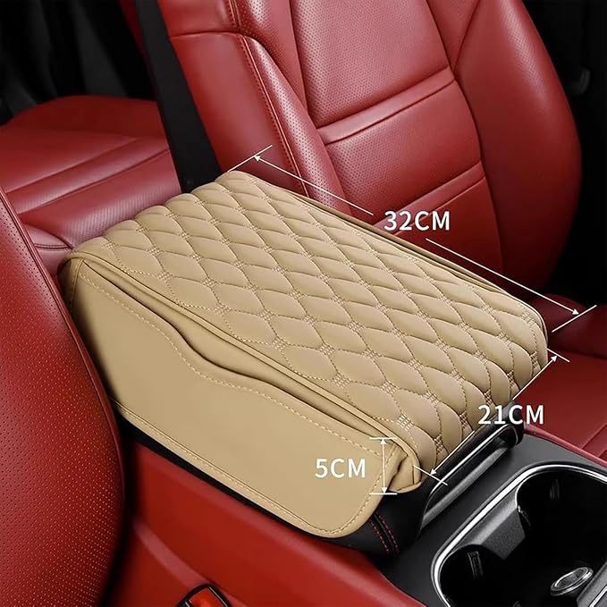 Car Center Console Cushion Pad for Kia EV9/EV9 GT-Line 2023-2025, Leather Armrest Box Pad Armrest Cover Arm Rest Cover Pad with 2 Storage Bags Waterproof for Most Vehicles Vehicles SUVs