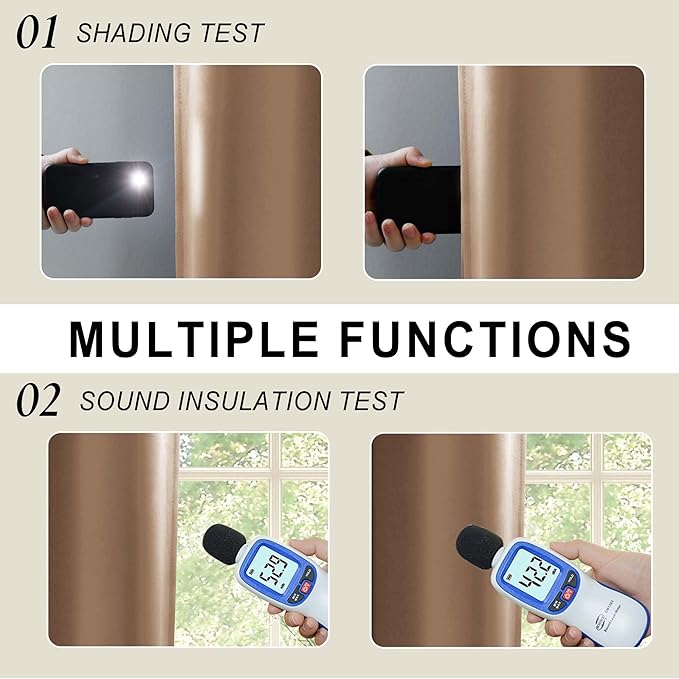 XWZO Full Shading Blackout Curtains 45 Inches Length - Heat and Light Blocking Ring Top Window Drapes with Black Liner Backing for Bedroom Sewn with Tiebacks, Cappuccino, W42 x L45, Set of 2 Panels