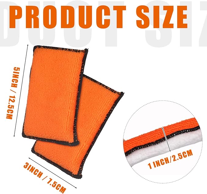 Mudder 12 Pcs Car Interior Scrubbing Sponge 5'' x 3'' Fiber Car Wax Applicator pad Household Cleaning Sponges for Leather Car Seat Couch Cleaning (Orange White)