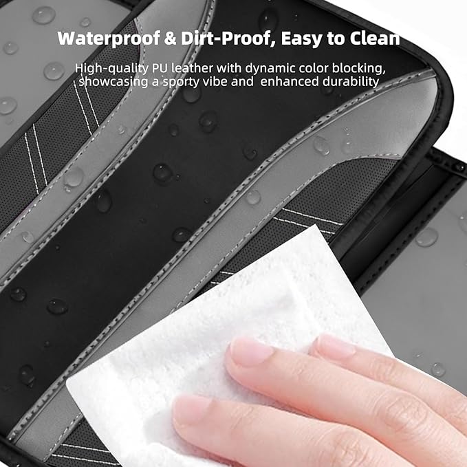 NBTEPEM Gray Center Console Cover, Sporty Leather Armrest Cover Cushion with 2 Storage Pockets, Universal Auto Middle Console Protector, Car Interior Accessories for Most SUV, Truck, Sedan Vehicles