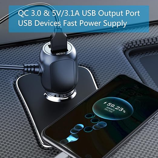 Dash Cam Mini USB Power Cable 11FT, Right Angle 90 Degree Mini USB with Dual USB Port Fast Power Supply, for 12V-24V Car and Truck Dash Cam, GPS Navigator, MP3 Player and Other USB Devices