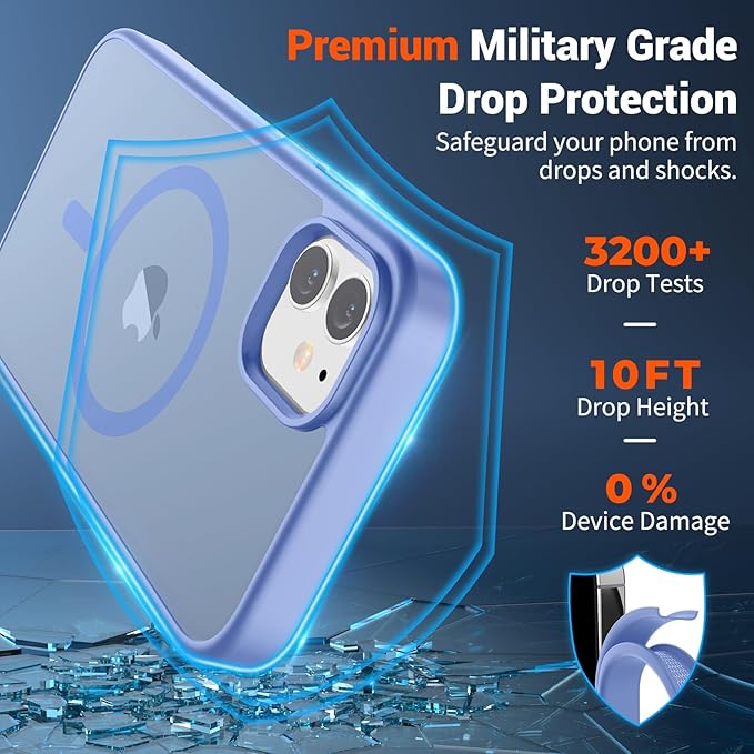 SUPFINE Magnetic for iPhone 11 Phone Case with Screen Protector (Compatible with MagSafe)(Military Grade Drop Protection) Translucent Matte Shockproof Phone Cover,Blue Purple