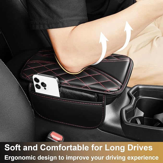 Center Console Cover Fit for Tacoma Scratch & Wear Resistant Waterproof Middle Console Cover with 2 Storage Bags(Black&Redline)