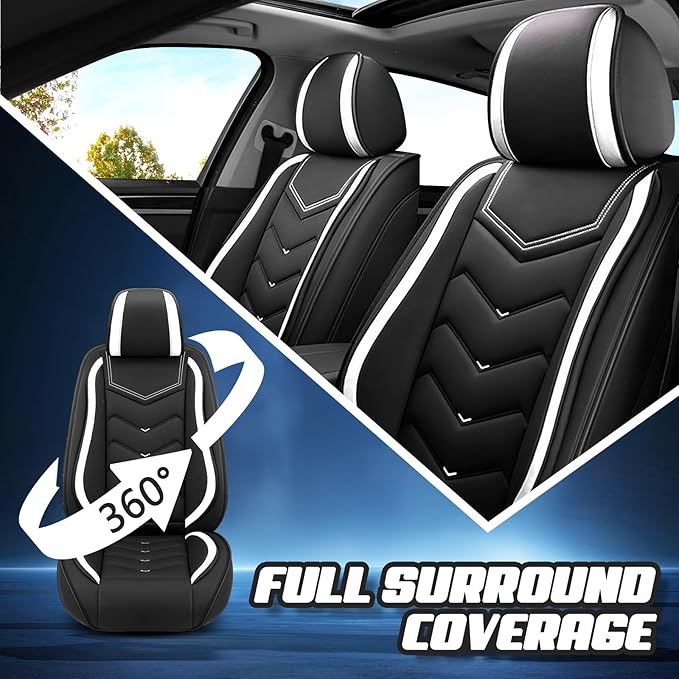 Car Seat Covers for Hyundai Sonata 2002-2026, Premium Nappa Leather Car Seat Cover, Stylish Sport Seat Covers， Automobile Seat Cover Sets.(Standard 5 Seats/Black White)