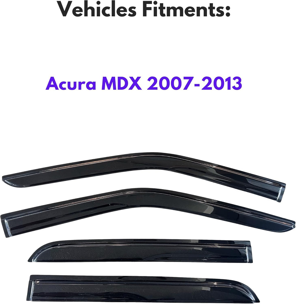 KPY Window Visor Compatible with Acura MDX 2007-2013, 4PC Rain Guard Side Window Vent Deflectors Tape-On Mugen Style, 2007 2008 2009 2010 2011 2012 2013