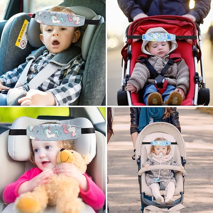 Baby Carseat Head Support,Car seat Straps Pillow Support Ban,Stroller Neck Relief Strap Headrest,Slumber Sling Sleep Positioner for Toddler Infants Child Children Kids(Blue Owl -1 Pack)
