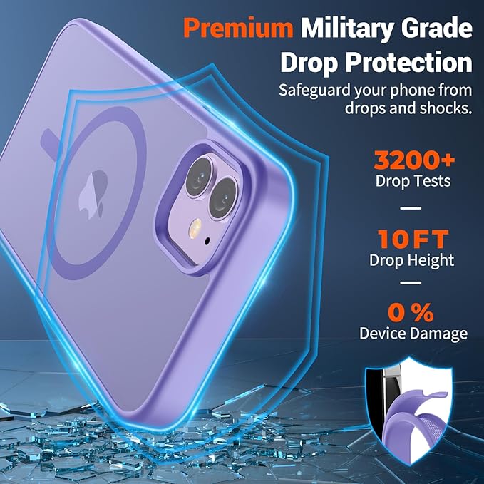 SUPFINE Magnetic for iPhone 12 Mini Case & iPhone 13 Mini Case (Compatible with MagSafe) (Military Grade Drop Protection) Slim Translucent Matte Shockproof Phone Cover,Purple | Magnetic, Slim, Translucent, Matte