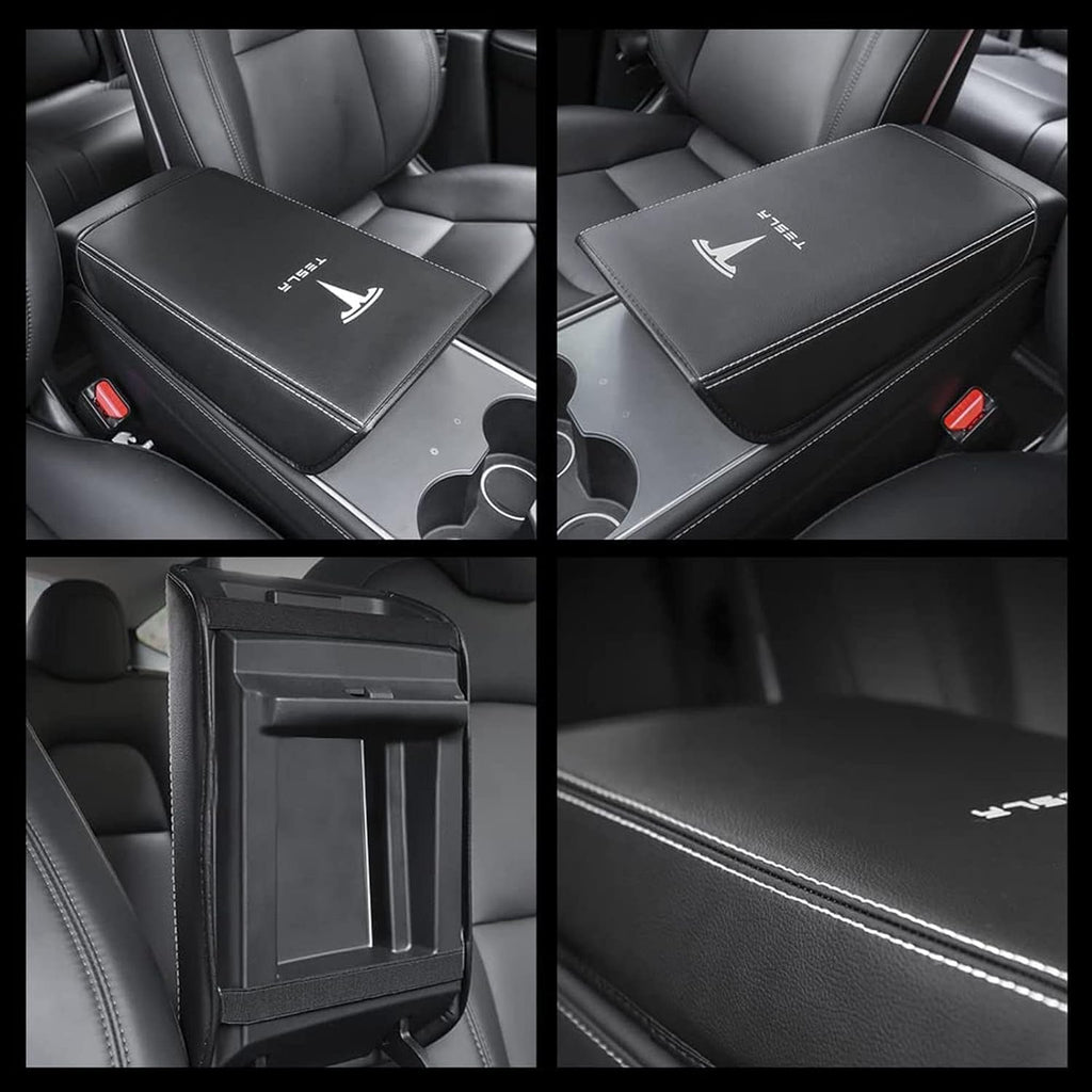 Car Armrest Cover for Tesla Model 3 Y Leather Center Console Armrest Box Cover Anti-Scratch Protector Pad Interior Accessories for Tesla Model 3 Model Y 2017-2023