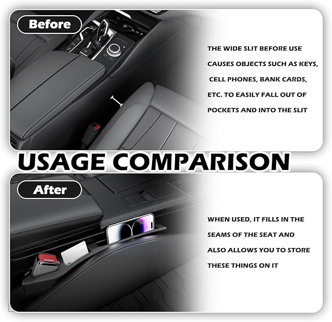 2PCS Car Seat Gap Filler Organizer,Multi-Purpose Car Seat Gap Fillers with Seats Belt Holes & Phone Holder,Universal Console Catcher Between Seats Cars Interior Accessories