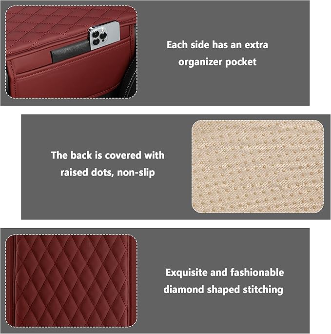 Upgraded Car Center Console Cover,Microfiber Leather Car Armrest Cover Cushion with 2 Storage Bags,Universal Cars Armrest Storage Box Cars Interior Accessories for Most Vehicles (Red)