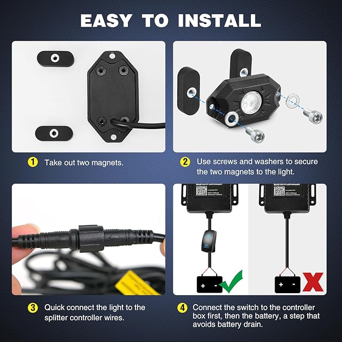 Nilight RGB LED Rock Lights Kit 6 PCS Underglow Multicolor Neon Light Pod with Magnetic Base Bluetooth App Control Flashing Music Mode IP68 Wheel Well Light for Truck ATV UTV RZR SUV