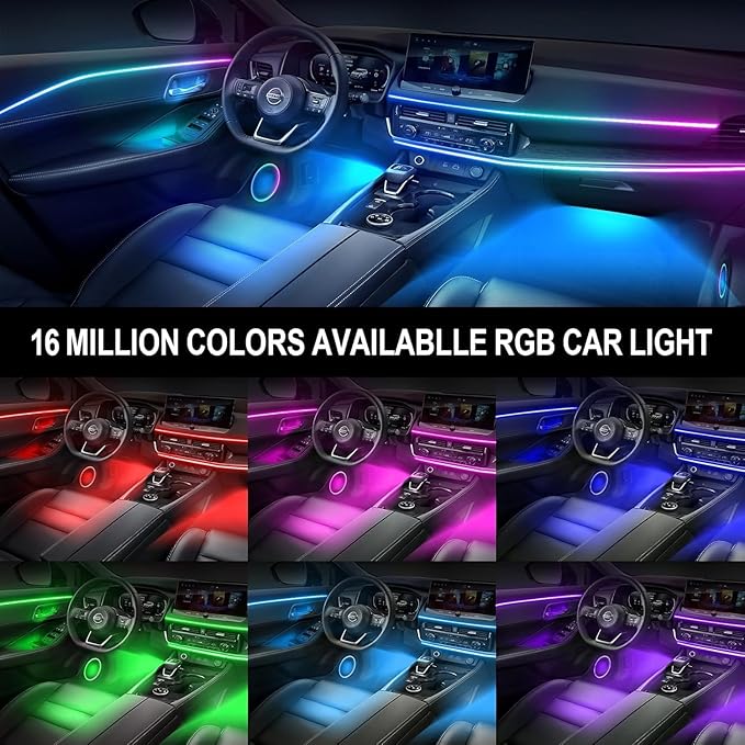 Acrylic Interior Car LED Lights with Wireless APP 6 in 1,Ambient Lighting Kits Fiber Optic Strip LEDs,16 Million Colors Music&DIY Function, Car Decorations Interior Accessories Gifts for Women Men