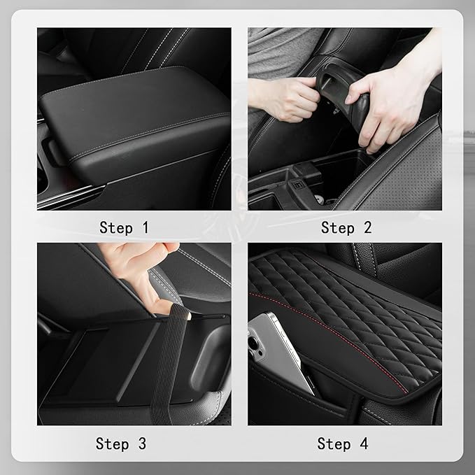 IHOTDER Patchwork Leather Center Console Covers for Cars,Upgraded Arm Rest Cover for Car with Side Storage Pocket for Car Seat Organizer,Middle Console Cover Stylish Car Decoration (Gray)