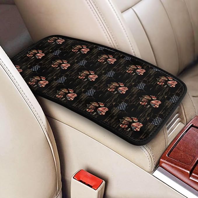 Cars Center Console Armrest Cover Dog Paw Print Middle Console Lid Cover Pad Protector American Flag Paws Pattern Elbow Arm Rest Covering Cushion