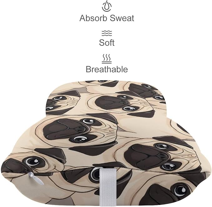 Car Headrest Pillow Compatible with Puppy Pug Dogs Print, Cartoon Neck Pillow for Car, 2 Pcs Comfortable Soft Car Seat Pillow for Driving,Head Rest Cushion, Cute Neck Pillow for Travel
