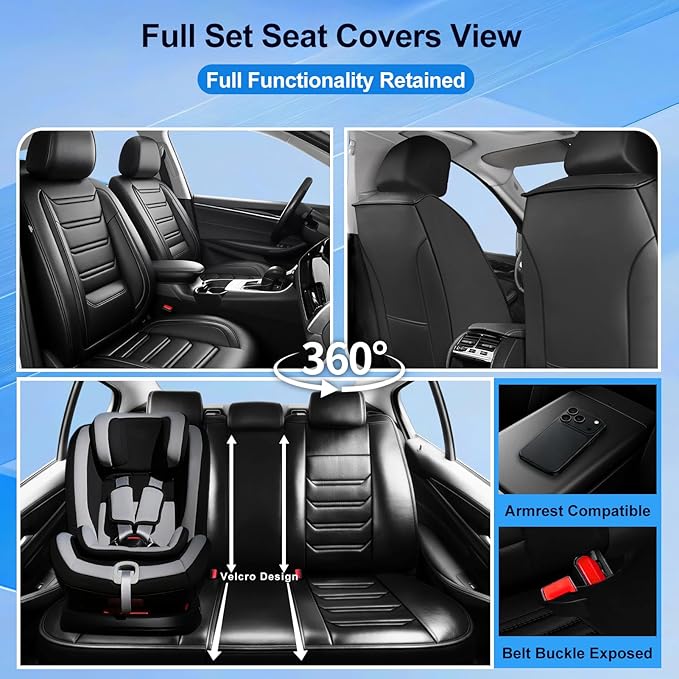 Fit CX-50 Car Seat Covers for Select Mazda CX50 2023-2026, Premium Full Coverage Leather, Airbag Compatible, Luxury Waterproof All Weather Breathable Seat Cushion Protector, Full Set, Black