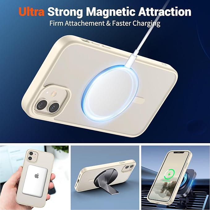 SUPFINE Magnetic for iPhone 12 Mini Case & iPhone 13 Mini Case (Compatible with MagSafe) (Military Grade Drop Protection) Slim Translucent Matte Shockproof Phone Cover,Antique White