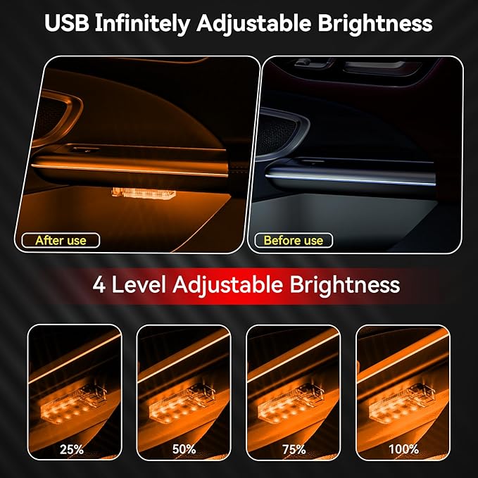 2 PCS Car USB Night Light, Portable Magnetic Car Atmosphere Interior Light, 8 High-Brightness LED Beads, Rechargeable Touch-Sensitive Light for Vehicles, Bedrooms, Hallways, Camping.(2 Amber)