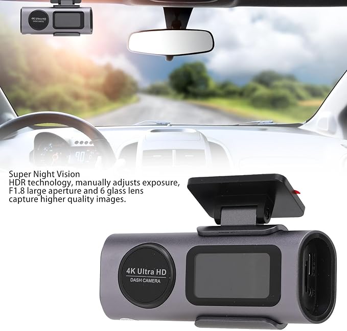 4K Front 1080P Rear Dual Dash Cam G Sensor Parking Mode Loop Recording with APP Control for Car 135° Wide Angle Night Vision Type C Interface