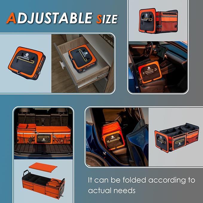 SugarFox 95L Car Trunk Organizer & Storage With 26L Ice Pack, Waterproof Foldable | Trunk Organizers for SUVs & Cars, Car Storage Organizer, Great Gift for Drivers (Orange-M004)