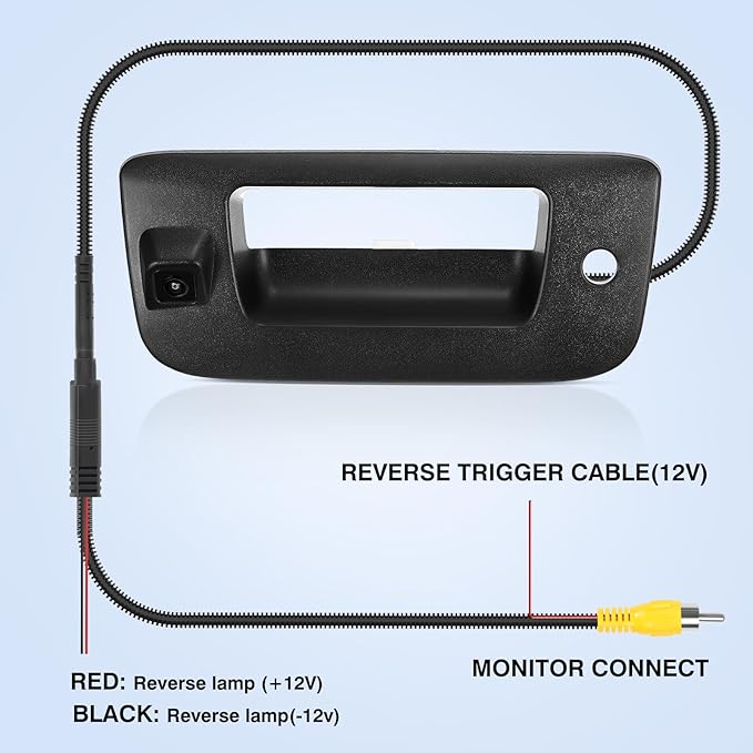 Tailgate Handle Backup Camera Fit for Chevy Silverado GMC Sierra 1500 2500 HD 2007-2013 Tailgate Reversing Rear View Park Assist Camera RCA Plug Replaces 22755304