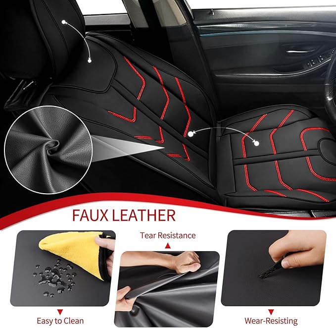 TTX LIGHTING Car Seat Covers fit for VW/Volkswagen Taos 2022-2026 Full Set: Premium Leather Automotive Seat Cover with Airbag Compatible Waterproof (5 Seats, Redline)