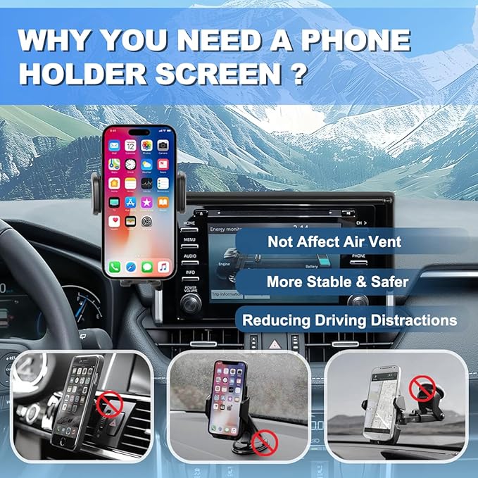 Car Phone Holder Fit for 2019-2025 Toyota RAV4 Accessories Phone Mount 7/8-inch Screen Fixed Clip, Cell Phone Automobile Cradles Hands-Free 360 Degree Rotation Not Affect Air Vent