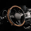 Lord Autofashion Steering Wheel Cover – PU Leather, Non-Slip Rubber Inner, All-Season Comfort – 14.5–15 Inch (Black/Leopard 8684)