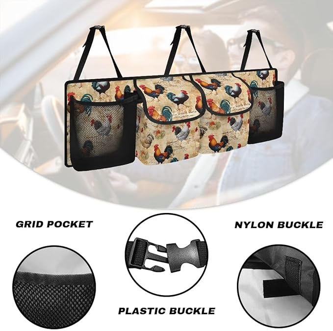 Chicken Rooster Car Trunk Organizer Collapsible Back Seat Large Storage Organizer Bag Auto Trunk Cargo Organizer Groceries Tote Fits for SUV Trucks Sedan