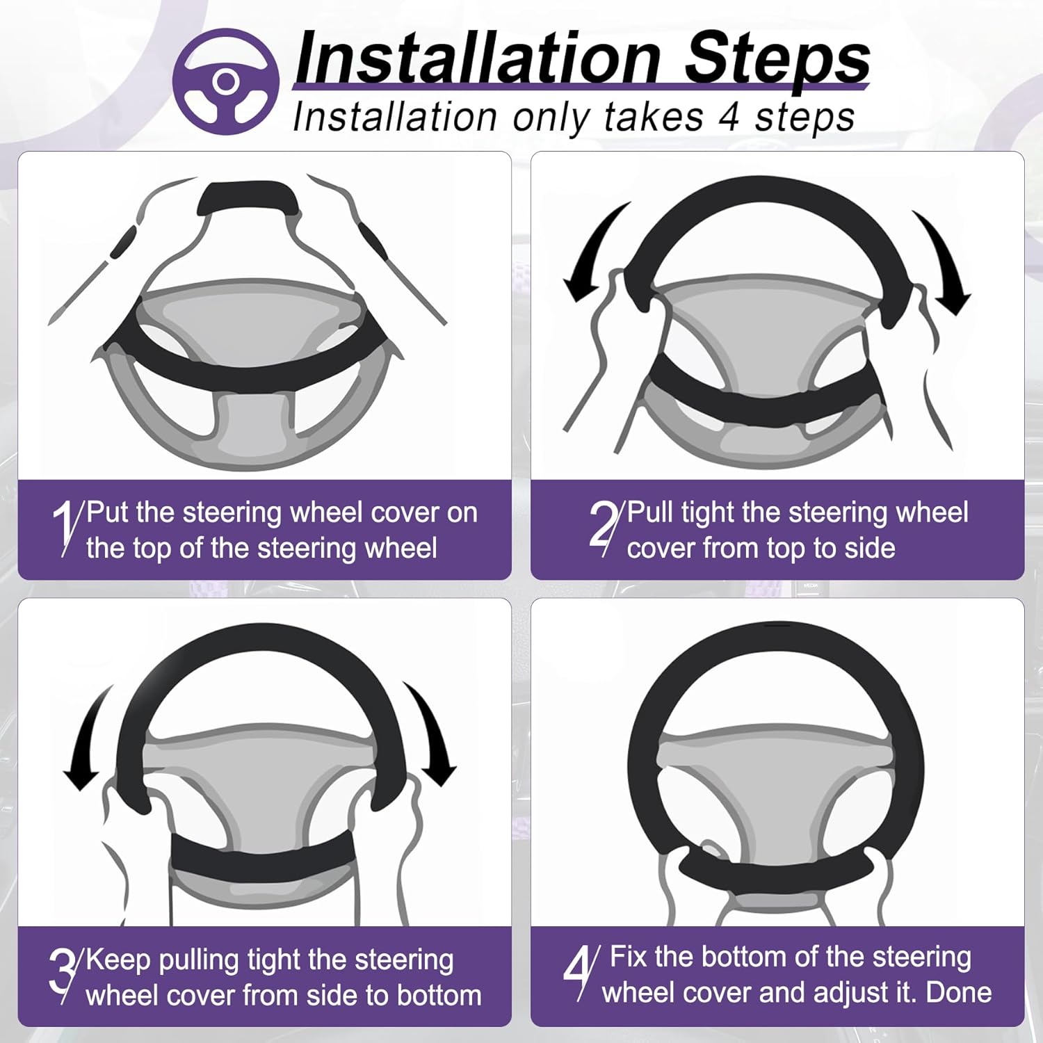 alpmosn Elastic Stretch Steering Wheel Cover, Universal Interior Accessories Steering Wheel Cover for Women & Men, Breathable Microfiber Ice Silk, Anti-Slip, Odorless, Easy Carry(Purple)