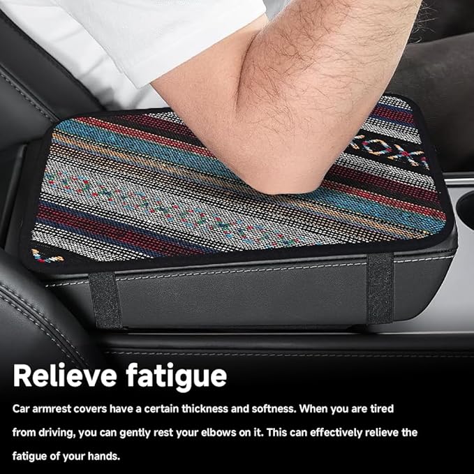 Bohemian Universal Armrest Cover Pad, Car Center Console Cushion, Boho Ethnic Style Auto Armrest Decorative Pad with Elastic Straps, Car Arm Rest Cover Protector for Vehicles (Armrest Cover-A)