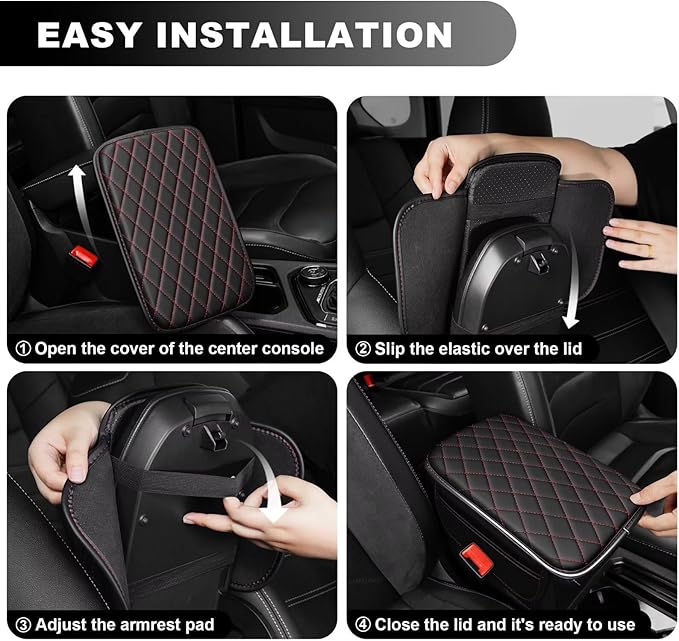 Upgraded Car Center Console Cover Fit for Corolla Cross Faux Leather Car Armrest Cover Cushion with 2 Storage Bags,Car Armrest Storage Box Interior Accessories(Black&Redline)