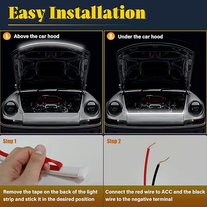 DIBMS 71-inch High-Brightness Car Hood Gap LED Light Strip - Daytime Running Lights Universal Auto Exterior Decor Accessories (White)