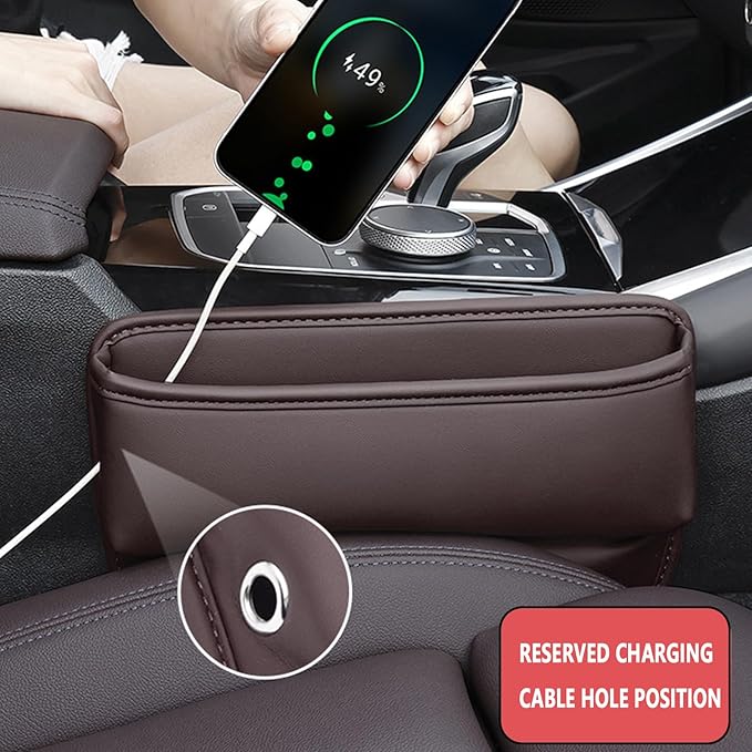 Universal Fit Premium Leather Car Seat Gap Filler Organizer, Center Console Organizer for Car SUV Truck (Brown, 2 Pack)
