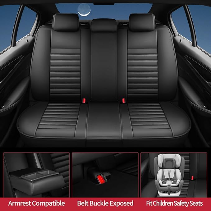 Fit Camry Car Seat Covers for Toyota Camry 2012-2024 2025 2026 - Upgraded Premium Waterproof & Breathable Leather, Airbag Compatible, All-Weather Seat Cushion Protector (Full Set, Black)