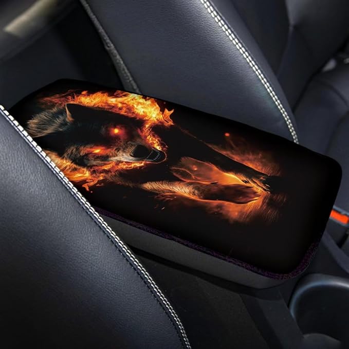 Wolf Print Armrest Cushion Cover for Car Dirt-Resistant & Scratch Proof Auto Armrest Seat Box Cover Protector Universal Fit Auto Interior Decor