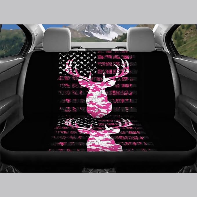 KEIAHUAN Camo Deer Hunting Car Seat Covers 4pcs Full Set Pink Front and Rear Bench Protector Fit Most Vehicle, Cars, Sedan, Truck, SUV and Van Auto Interior Accessories